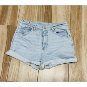 H&M Divided Roll Cuffed High Rise Denim Short Womens Size 12 Medium Wash Stretch